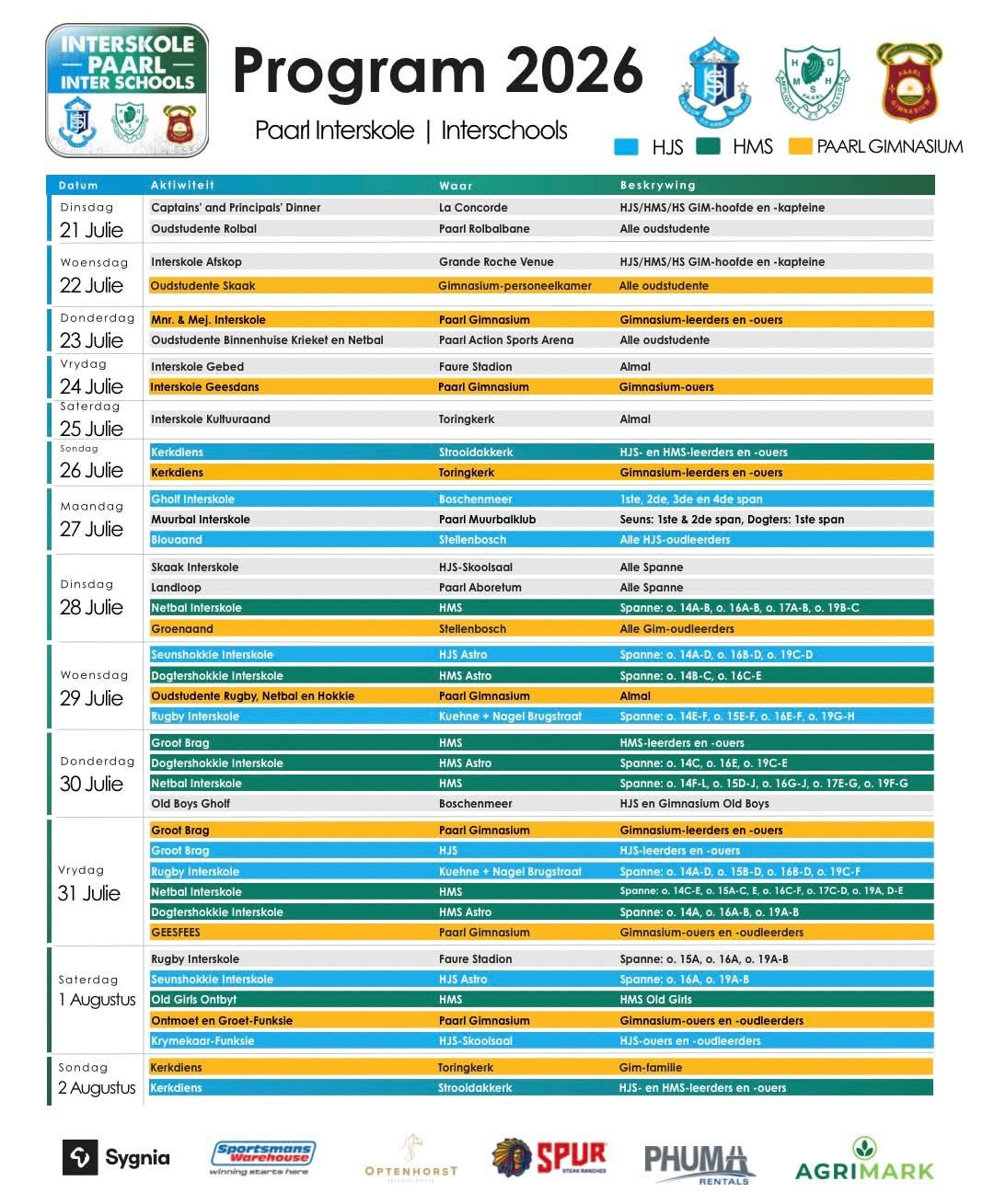 Official Paarl Interschools 2026 Programme