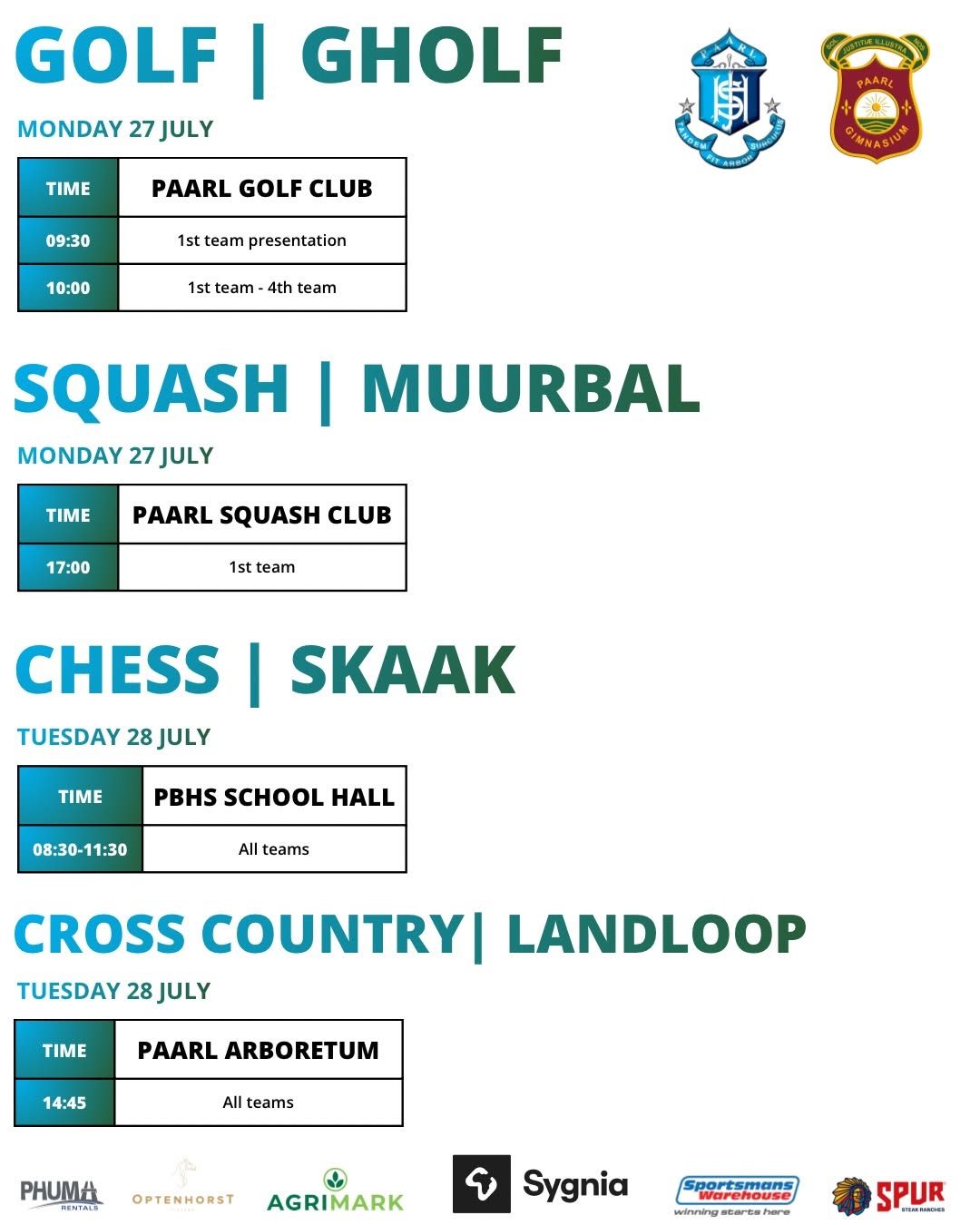 Paarl interschools 2026 other sport